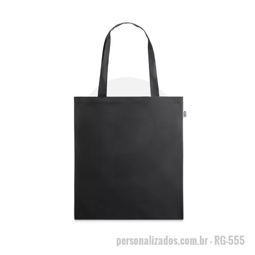 Sacola de tecido personalizada - Sacola em poliéster reciclado 190T, com alças de 55 cm. Produzida a partir de plástico reciclado.