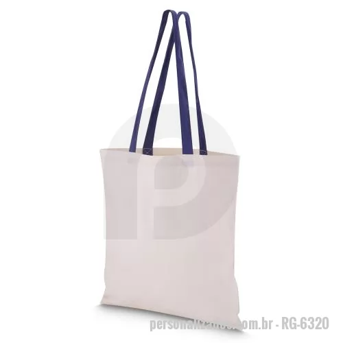 Sacola de tecido personalizada - Sacola em algodão cru 140g/m² com alça colorida em algodão liso. Alça com altura de 29 cm, ideal para transporte.
