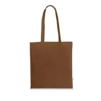 Sacola em 70% algodão reciclado e 30% poliéster reciclado (180 g/m²), com alças de 65 cm. Tecido sem tingimento, cor original.