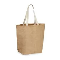 Sacola em 100% juta (360 g/m²) com laminado no interior e alças webbing de 60 cm. Ideal para compras.