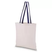 Sacola em algodão cru 140g/m² com alça colorida em algodão liso. Alça com altura de 29 cm, ideal para transporte.