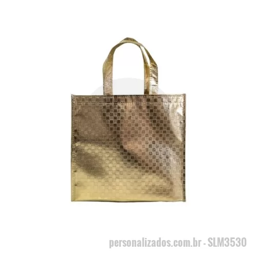 Sacola de TNT metalizado personalizada - Sacola de TNT Metalizado personalizada, 80g gramas, material dourado. Outras opções de cores: pink, prata, preto, vermelho.