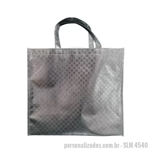 Sacola de TNT metalizado personalizada - Sacola de TNT Metalizado personalizada, 80g gramas, material prata. Outras opções de cores: pink, dourado, preto, vermelho.  A personalização é feita em Silk, até 2 cores, arte sob consulta e envio prévio.