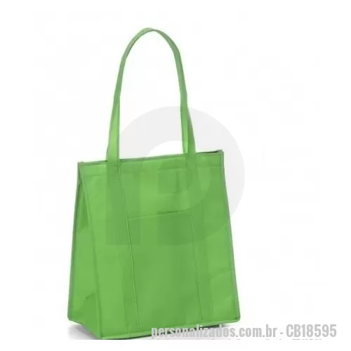 Sacola de TNT personalizada - Sacola de TNT Personalizada - CB18595 - Descrição: Sacola térmica com capacidade de 18 litros, contém fechamento em velcro e bolso frontal. - 142562 - Sacola de TNT