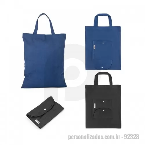 Sacola dobrável personalizada - Sacola dobrável em algodão (140 g/m²) composta por 50% algodão e 50% algodão reciclado, com alças de 38 cm. Aberto: 380 x 470 mm | Dobrado: 