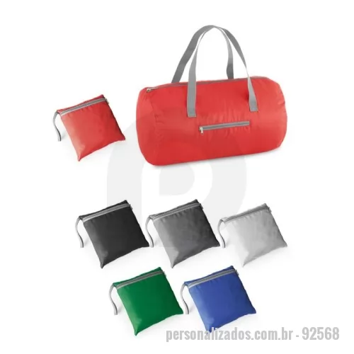 Sacola dobrável personalizada - Sacola esportiva dobrável em 210D ripstop com bolso frontal. Fornecida desdobrada. Capacidade até 17 L. ø240 x 410 mm | Dobrado: 160 x 160 mm