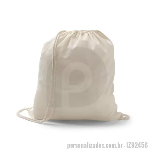 Sacola dobrável personalizada - Sacola tipo mochila 100% algodão (100 g/m²) com alças. 370 x 410 mm