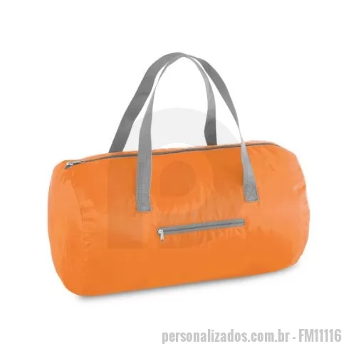 Sacola dobrável personalizada - Sacola esportiva dobrável em 210D ripstop com bolso frontal. Fornecida desdobrada. Capacidade até 17 L. ø240 x 410 mm | Dobrado: 160 x 160 mm