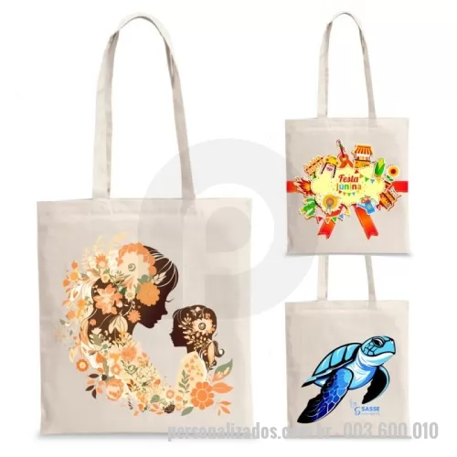 Sacola ecológica personalizada - Lona pesada : 380 g/m² - 100% algodão. Lona média: 280 g/m² - 100% algodão. Lonita: 130 g/m² - 100% algodão. tamanho variados. Personalização: Silkscreen . Cores: crua  