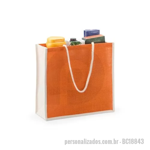 Sacola ecológica personalizada - Sacola ecológica confeccionada em juta com alças costuradas na parte interna. 
