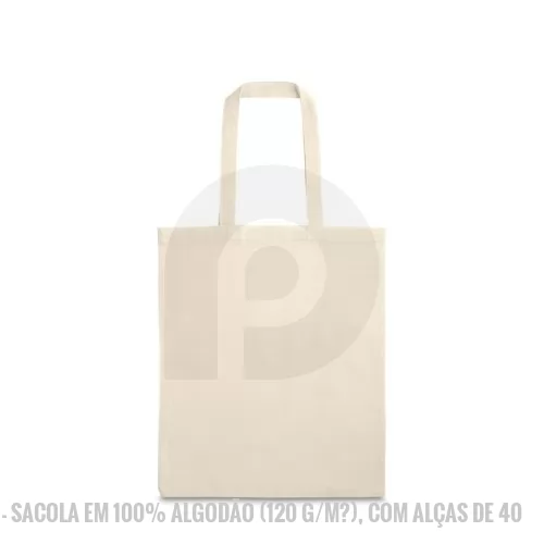 Sacola ecológica personalizada - Sacola em 100% algodão (120 g/m²), com alças de 40 cm. 270 x 330 mm