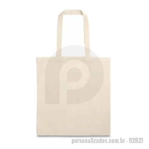 Sacola ecológica personalizada - Sacola 100% algodão (140 g/m²) com alças de 60 cm. 375 x 415 mm  Caixa exterior (m): 0,460X0,400X0,380 Peso da caixa (Kg.): 17.400 Peso do Produto (g.): 64 Caixa Exterior (Un.): 250 Caixa interior (Un.): 50 NCMS: 4202.22.20 Packing após gravação: Sem polybag Certificados: REACH, OEKO-TEX Gramagem de produto: 140 g/m² País de origem: India