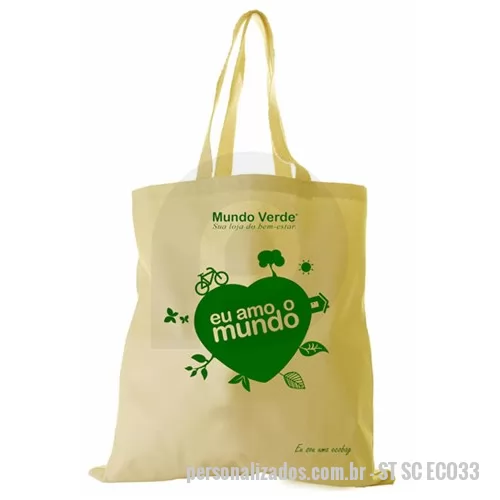 Sacola personalizada - Sacola ecológica para brindes. Com baixo custo e área nobre para a divulgação da marca esse brinde é indicado para ser distribuído em ações de marketing sustentável