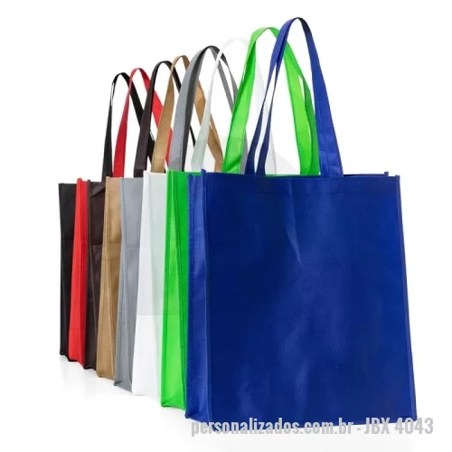 Sacola personalizada - Sacola ecológica com bolso frontal externo e fundo amplo, contém alças para transporte.