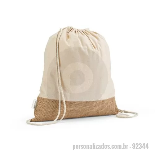 Sacola personalizada - Sacola Personalizada - 92344 - Sacola tipo mochila em 70% algodão reciclado e 30% poliéster reciclado (180 g/m²) com base em juta. Alças em algodão. 370 x 410 mm - 179435 - Sacola