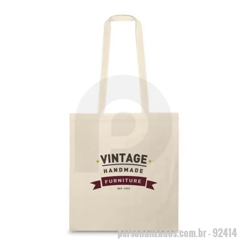 Sacola personalizada - Sacola 100% algodão (100 g/m²) com alças de 75 cm, e tamanho aproximado 37 x 41 cm