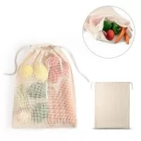 Sacola 100% algodão (120 g/m²) com malha 100% algodão na parte frontal (100 g/m²) e cordões em algodão para fechar. Sacola ideal para levar alimentos. 300 x 400 mm