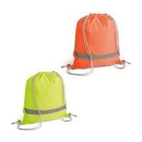 Sacola tipo mochila em 210D, com elementos refletores e alças. Produto promocional. 350 x 400 mm