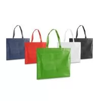 Sacola em non-woven (80 g/m²) termo-selado com alças de 55 cm. Fabricado no Brasil. 480 x 380 x 85 mm