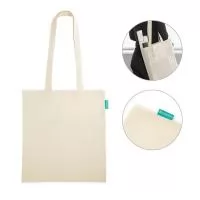 Sacola 100% algodão orgânico (120 g/m²) com alças de 60 cm. Tamanho aproximado: 370 x 410 mm