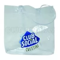 Sacola transparente em PVC cristal com alça dupla de ombro - Gravação já incluso 1 cor. Tamanho: 40 X 34 X 9 cm 