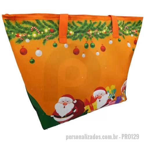 Sacola térmica personalizada - Confeccionada com  Nylon 600 ou Tecido 100% PET. Forro interno de PP Leitoso 0,15. Alça de ombro de 25 mm. Fechamento em zíper nº 06. Tamanho 42 x 42 x 18 cm (18 litros aproximado). Gravação Sugerida - Serigrafia ou sublimação.