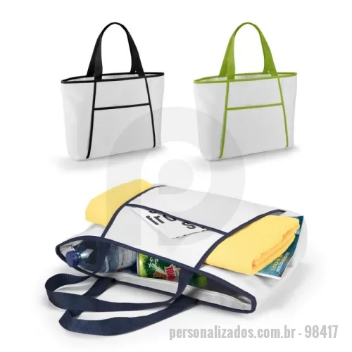 Sacola térmica personalizada - Sacola térmica em 600D com zíper e compartimento exterior aberto que contém um bolso frontal. Ideal para levar para a praia. Alças em webbing com 55 cm e capacidade até 9 L. Certificação EU Food Grade.