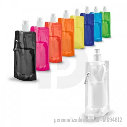 Squeeze dobrável personalizado - Squeze dobrável com capacidade até 460ml, confeccionado em PE com bico de sistema 