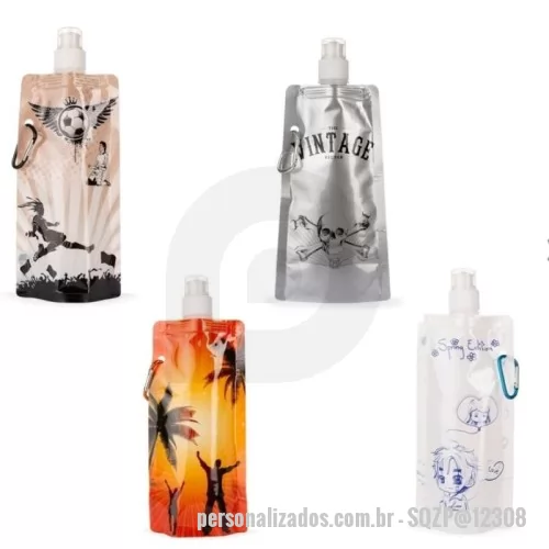 Squeeze dobrável personalizado - Squeeze dobrável Personalizado - SQZP@12308 - Squeeze dobrável plástico com capacidade de 450ml, contém tampa de proteção para o bico e acompanha mosquetão,varias cores - 167333 - Squeeze dobrável