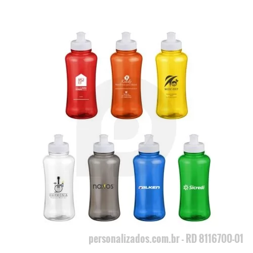 Squeeze ecológico personalizado - Squeeze personalizado produzido em pet ecológico com frasco injetado em diversas opções de Cores. Capacidade de 550 ml. 