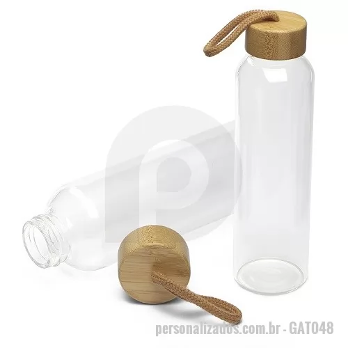 Squeeze ecológico personalizado - Garrafa Squeeze Vidro com Tampa de Bambu e Alça
