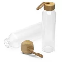 Garrafa Squeeze Vidro com Tampa de Bambu e Alça
