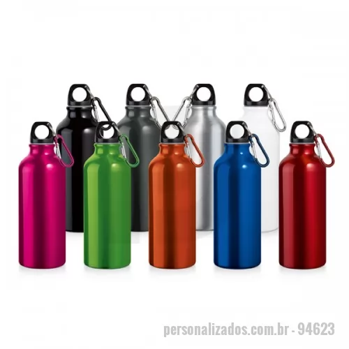 Squeeze metálico personalizado - Squeeze de Alumínio com mosquetão 500 ml