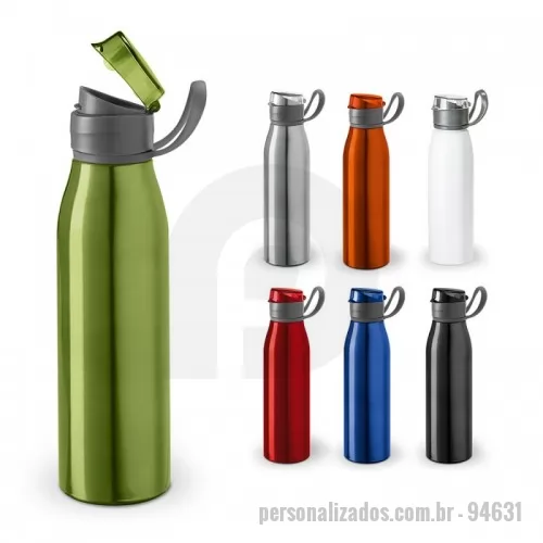 Squeeze metálico personalizado - Squeeze. Alumínio e AS. Capacidade até 650 ml. Food grade. Caixa branca 94657 vendida opcionalmente. ø66 x 250 mm