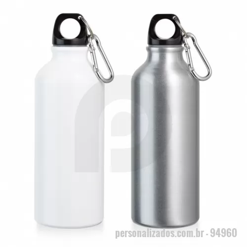 Squeeze metálico personalizado - Squeeze em alumínio para sublimação com capacidade até 500 ml e mosquetão 