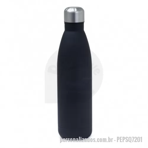 Squeeze metálico personalizado - Squeeze personalizada com capacidade de até 750ml para armazenamento de bebida, com tampa rosqueável. Garrafa produzida em inox e pintura fosca. Não é térmica. Ideal para brindes promocionais e eventos corporativos.