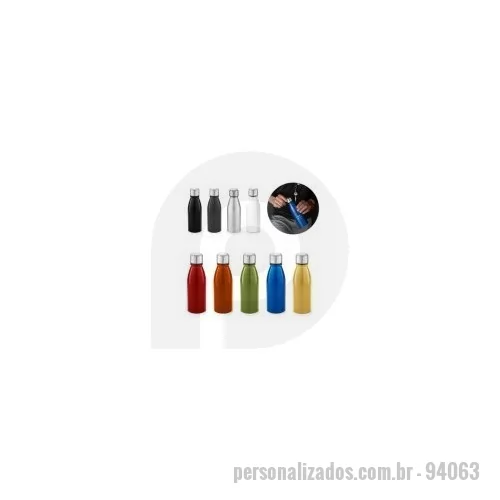 Squeeze metálico personalizado - Squeeze metálico Personalizado - 94063 - Squeeze em alumínio com tampa em aço inox. Capacidade até 500  - 179178 - Squeeze metálico
