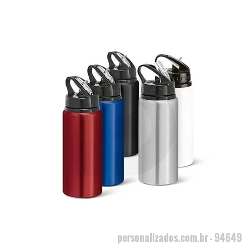 Squeeze metálico personalizado - Squeeze em alumínio com bico de canudo flexível em PP no interior e capacidade até 670 mL.