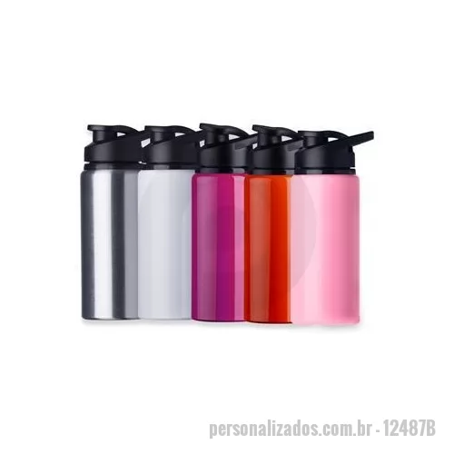 Squeeze metálico personalizado - Descrição: Squeeze alumínio de 600ml com pintura brilhante. Squeeze com tampa plástica rosqueável, alça e tampa protetora para o bocal. Altura : 21,1 cm Largura : 8,8 cm Circunferência : 22,6 cm Medidas aproximadas para gravação CxL : 14,4 cm x 7 cm 