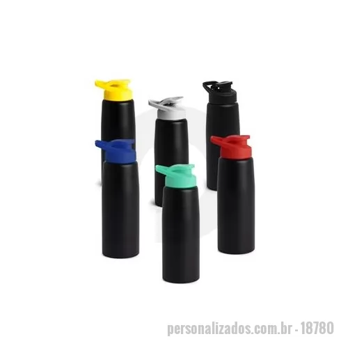 Squeeze metálico personalizado - Squeeze inox de 880 ml com pintura fosca. Possui tampa plástica rosqueável, alça e tampa protetora para o bocal. Altura : 24,3 cm Largura : 7,6 cm Circunferência : 24,5 cm Peso aproximado g : 175