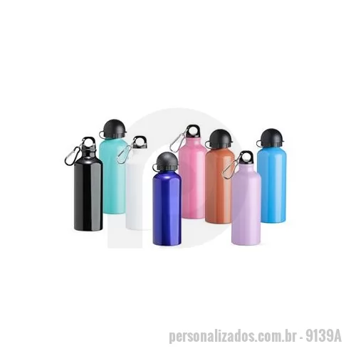 Squeeze metálico personalizado - Squeeze 500ml de alumínio com pintura metalizada, tampa rosqueável e acompanha um segundo bico com mosquetão não é térmico . Tamanho total aproximado CxL : 21,3 cm x 6,5 cm Peso aproximado g : 95 Altura : 21,3 cm Largura : 6,5 cm Peso aproximado g : 