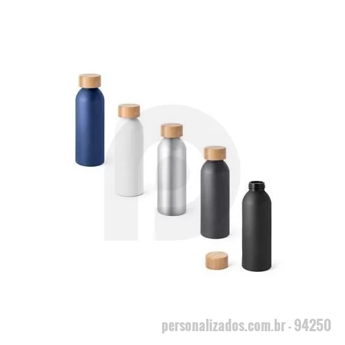 Squeeze metálico personalizado - Squeeze em alumínio com acabamento mate e tampa em bambu. Capacidade até 550 ml. Caixa branca 94656 vendida opcionalmente. Certificação EU Food Grade. A cor e o resultado da impressão nos materiais naturais pode variar entre produtos. ø65 x 197 mm