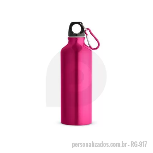 Squeeze metálico personalizado - Squeeze em alumínio com mosquetão para fácil transporte. Capacidade até 530 mL.