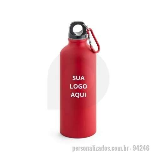 Squeeze metálico personalizado - O Squeeze em Alumínio é leve, resistente e prático, ideal para acompanhar você em atividades esportivas, passeios ou no dia a dia. Com acabamento mate e mosquetão integrado, facilita o transporte e pode ser preso em mochilas ou bolsas. Possui capacidade de até 540 mL e é certificado com EU Food Grade, garantindo qualidade e segurança alimentar. Um brinde corporativo funcional e moderno, que pode ser personalizado em Silk Screen (1 cor), destacando sua marca de forma elegante.  Dimensões:  ø66 x 216 mm