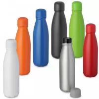 Garrafa em alumínio, tampa em aço inox colorido. Capacidade: 500ml, pintura fosca.