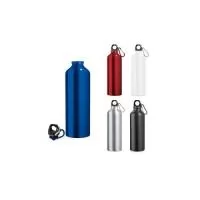 Squeeze em alumínio com mosquetão para fácil transporte. Capacidade até 750 mL. Caixa branca 94657 vendida opcionalmente. Certificação EU Food Grade. ø73 x 247 mm