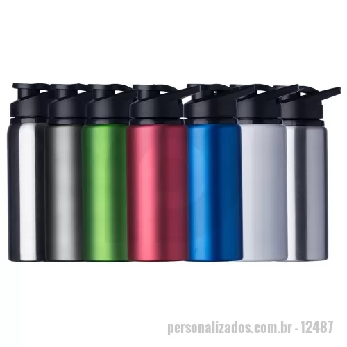 Squeeze personalizado - Squeeze alumínio de 600ml. Squeeze de pintura fosca, possui tampa plástica rosqueável com alça e tampa para o bico.