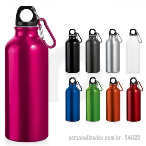 Squeeze personalizado - Squeeze em alumínio com mosquetão e capacidade até 500 ml