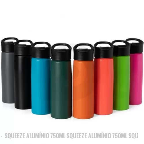 Squeeze personalizado -  Squeeze alumínio de 750ml com pintura fosca. Squeeze com tampa plástica rosqueável, alça e tampa protetora para o bocal.