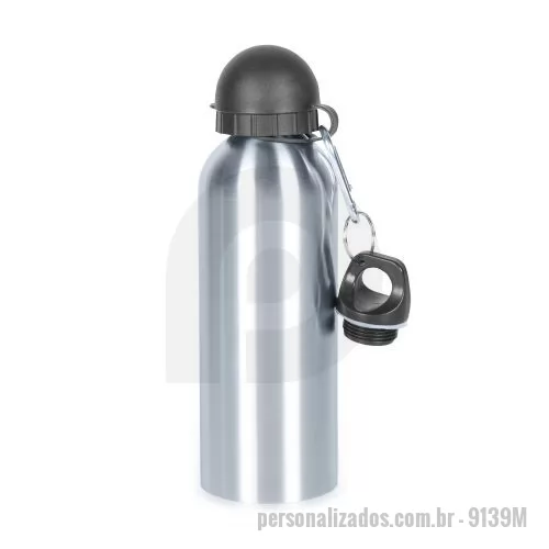 Squeeze personalizado - Squeeze 500ml de inox com pintura metalizada, tampa rosqueável e acompanha um segundo bico com mosquetão (não é térmico).